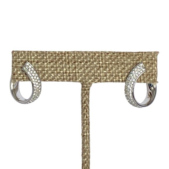 Swarovski Silver Pave Rhinestone Hoop Earrings Pierced Sparkling Rhodium Plated - Picture 2 of 7